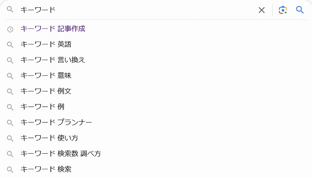 グーグルの「キーワード」のサジェストキーワード